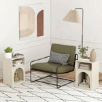 Lot de 2 tables de chevet, table de nuit avec compartiments ouverts, design arqué, 40 x 30 x 60 cm, crème