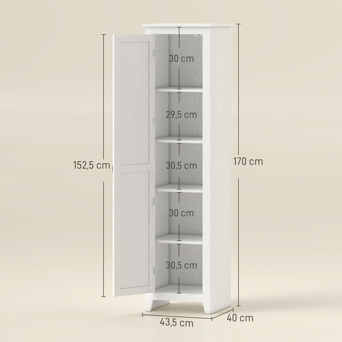 Armoire de Rangement buffet cuisine avec 2 étagères réglables- Hauteur 170 cm en Bois Blanc