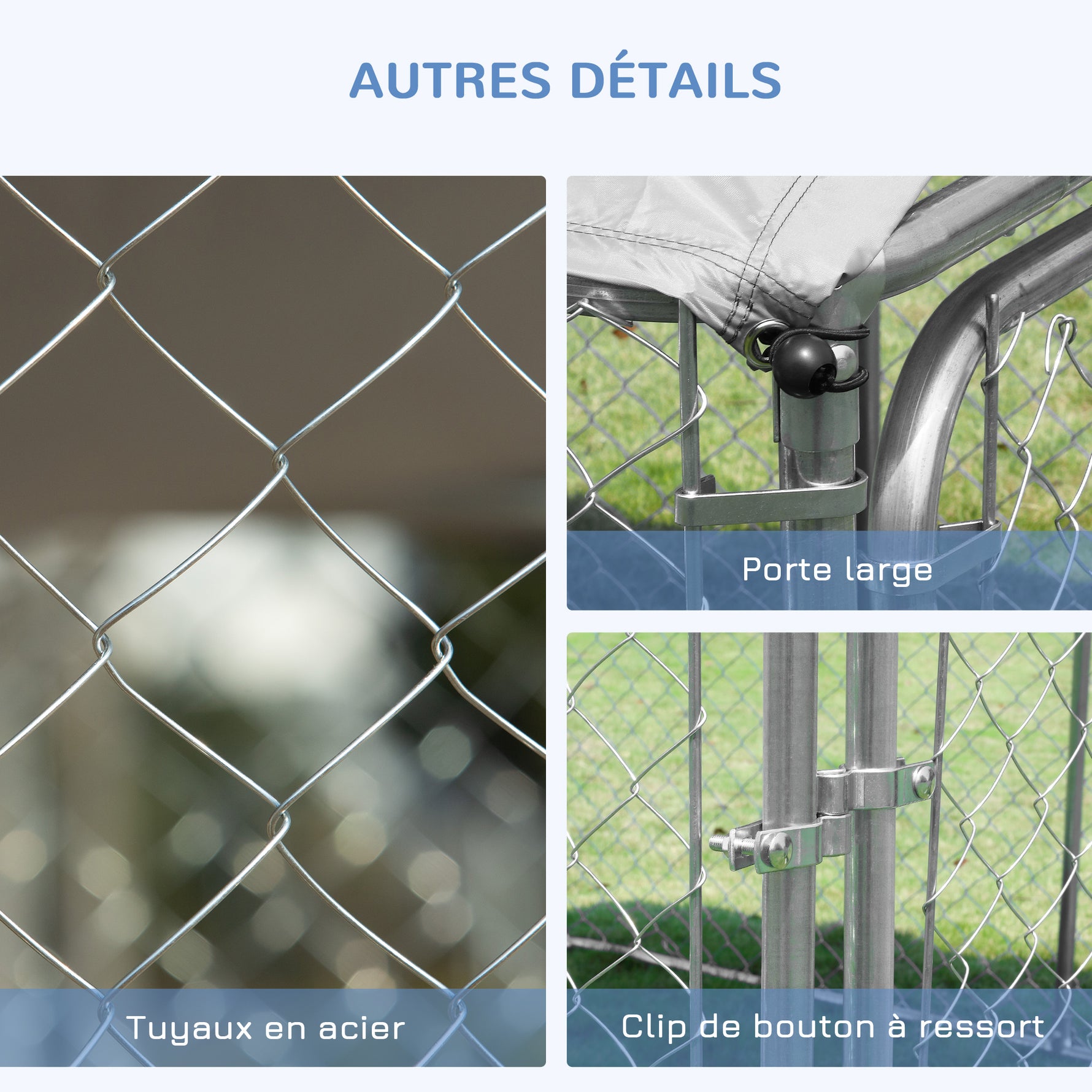 Chenil extérieur avec toit pour chien 5 m² parc grillagé espace couvert acier galvanisé 230 x 230 x 175 cm