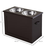 Gamelles chiens surélevées gamelle double chien chat Porte-gamelles surélevé 60L x 30l x 41H cm bois chocolat