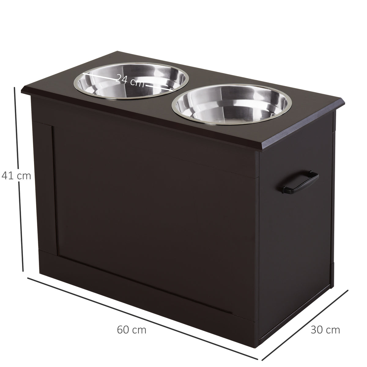 Gamelles chiens surélevées gamelle double chien chat Porte-gamelles surélevé 60L x 30l x 41H cm bois chocolat