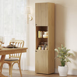 Armoire salle de bain haute, meuble de rangement colonne 6 niveaux 2 portes et étagères réglables, 40x31x182cm, chêne
