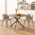 Table à manger ronde pour 4 personnes 120 cm style industriel avec plateau aspect bois, piètement croisé en acier, marron