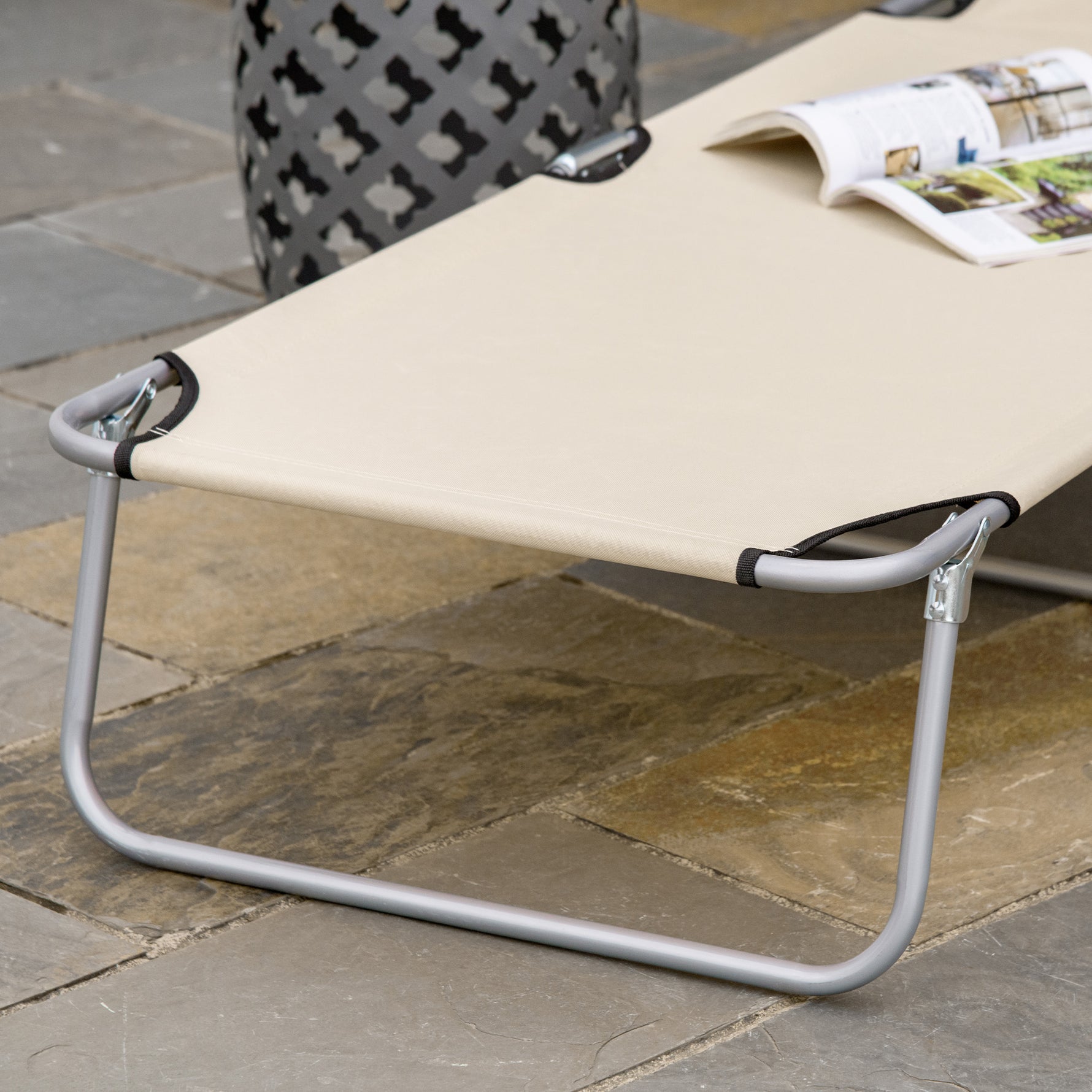 Transat Bain de Soleil Pliable Chaise Longue Pliante Dossier Inclinable Multi-positions et Pare-Soleil réglable