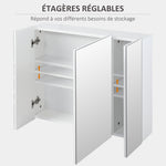 Armoire murale de salle de bain avec 3 portes miroir et étagères réglables en MDF Blanc dim. 70L x 15l x 60H cm