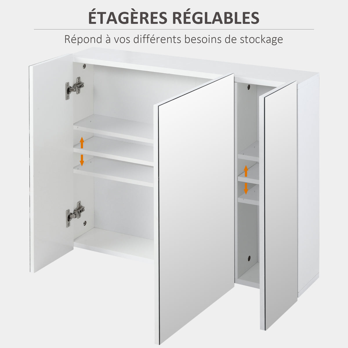 Armoire murale de salle de bain avec 3 portes miroir et étagères réglables en MDF Blanc dim. 70L x 15l x 60H cm