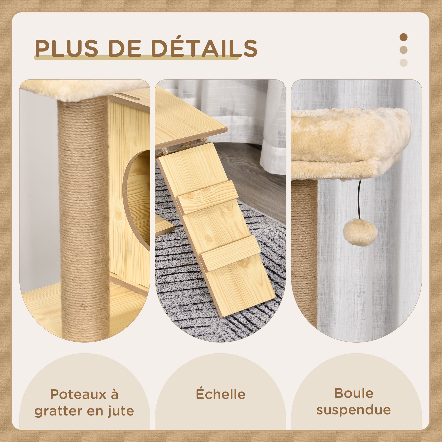 Arbre à chats design contemporain griffoirs grattoirs sisal naturel niche plate-formes hamac boule beige