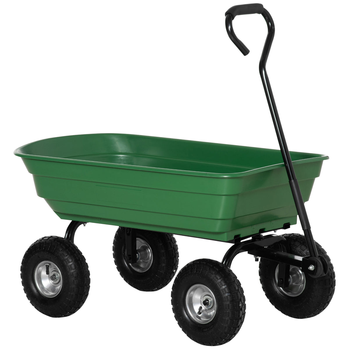 Chariot de Jardin 100L Charge 250 kg, 4 Roues pneumatiques Remorque à Main pour Extérieur 108 x 52 x 100 cm Acier vert