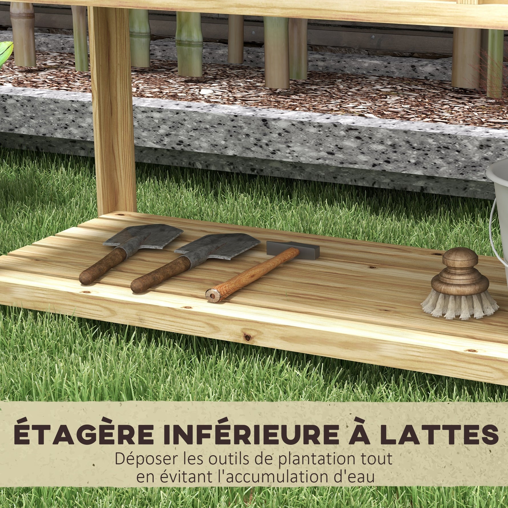Jardinière sur pieds avec séparateur amovible, étagère, Inserts d'irrigation, feutre de drainage 115L x 46l x 75H cm
