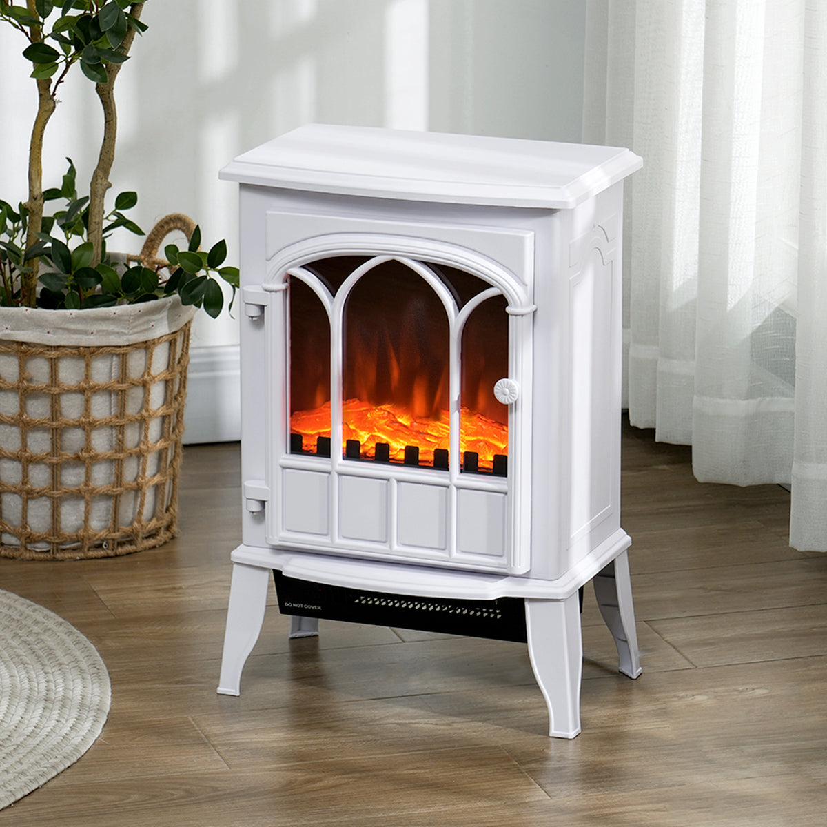 Cheminée électrique sur pied 1000/2000 W, fausse cheminée décorative avec effet flamme LED, blanc