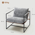 Fauteuil salon, fauteuil d'appoint rembourré en velours imprimé, large assise et structure en acier, 77x91x80cm, gris