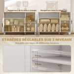 Buffet, meuble de rangement avec 3 portes, compartiment ouvert et étagères réglables, 110 x 33 x 75 cm, blanc