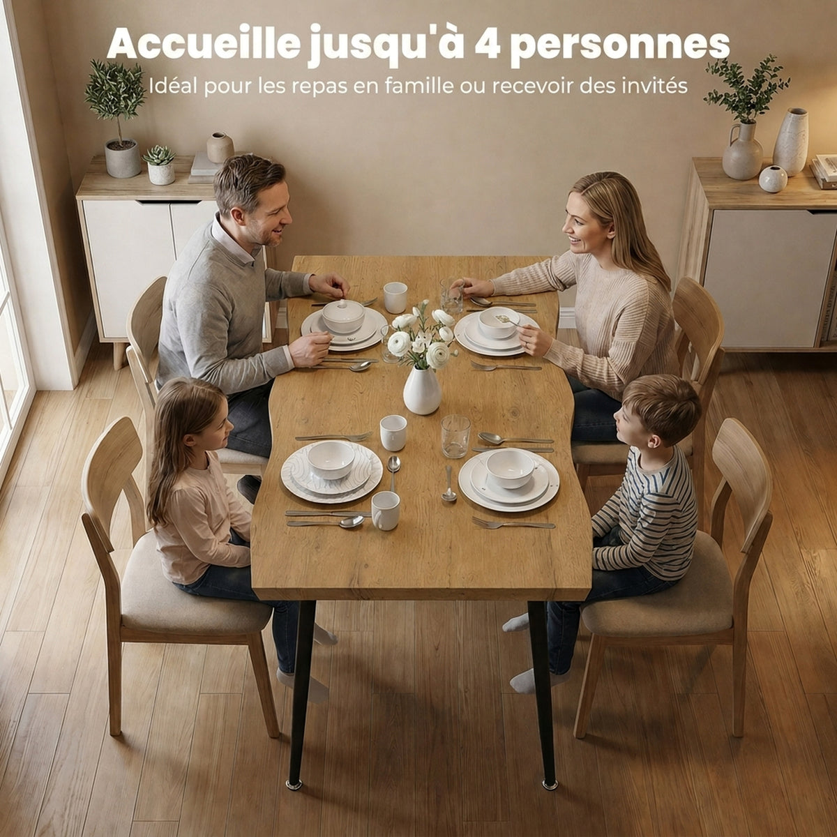 Tavolo da pranzo per 4 persone, 110 x 70 x 75 cm, tavolo da cucina rettangolare, piano spesso effetto legno, rovere