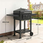 Barbecue Charbon de Bois Chariot Grill de Jardin avec Couvercle XXL Bac à Charbon et Évents Réglables 112cm Noir