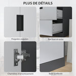 Armoire chambre penderie avec 2 portes à fermeture douce, 3 tiroirs et barre de suspension, 80x50x180cm, gris et blanc