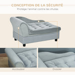 Canapé Chien Chat sur Pied avec Coffre de Rangement Style Moderne Coussin d'assise Amovible Grand Confort 76 x 45 x 43 cm gris clair