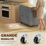 Desserte ilôt de cuisine multi rangements 2 tiroirs 2 placard 2 portes avec étagère range-bouteille