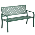 Banc de jardin banc extérieur jardin en acier avec dossier à motif floral pour 2 personnes 127 x 63 x 83 cm vert foncé