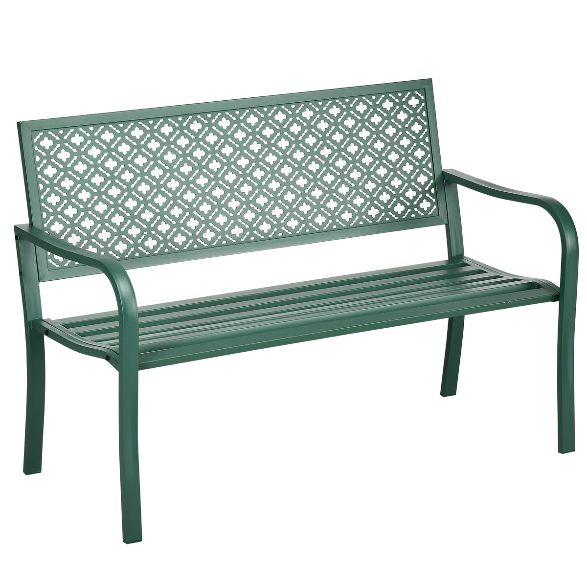 Banc de jardin banc extérieur jardin en acier avec dossier à motif floral pour 2 personnes 127 x 63 x 83 cm vert foncé