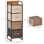 Commode chiffonnier 5 tiroirs meuble de rangement tiroir en tissu pliant - structure acier noir - 45 x 30 x 116 cm