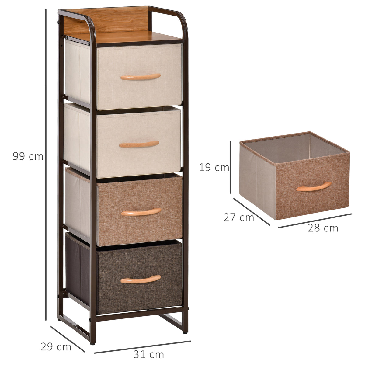 Commode chiffonnier 5 tiroirs meuble de rangement tiroir en tissu pliant - structure acier noir - 45 x 30 x 116 cm