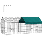 Parc enclos cage lapin extérieur structure acier avec protection solaire et portes verrouillables 185 x 75 x 75 cm vert