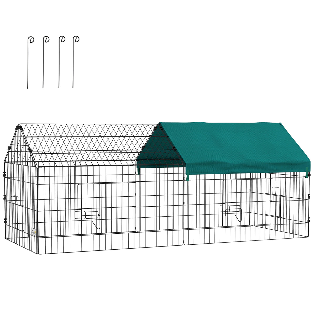 Parc enclos cage lapin extérieur structure acier avec protection solaire et portes verrouillables 185 x 75 x 75 cm vert