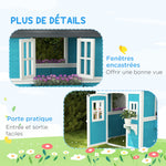 Cabane enfant extérieur maison enfant extérieure avec porte fenêtres et jardinières 114 x 126,4 x 135 cm bleu