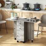 Table de cuisine pliable table à manger pliante 2 plateaux rabattables avec 2 tiroirs 1 placard et 1 étagère de rangement 120 x 60 x 76,5 cm - gris