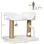 Arbre à chat grattoir design avec jeu 2 pompons suspendus 2 poteaux sisal plateforme peluche sisal 48 x 38 x 42 cm beige