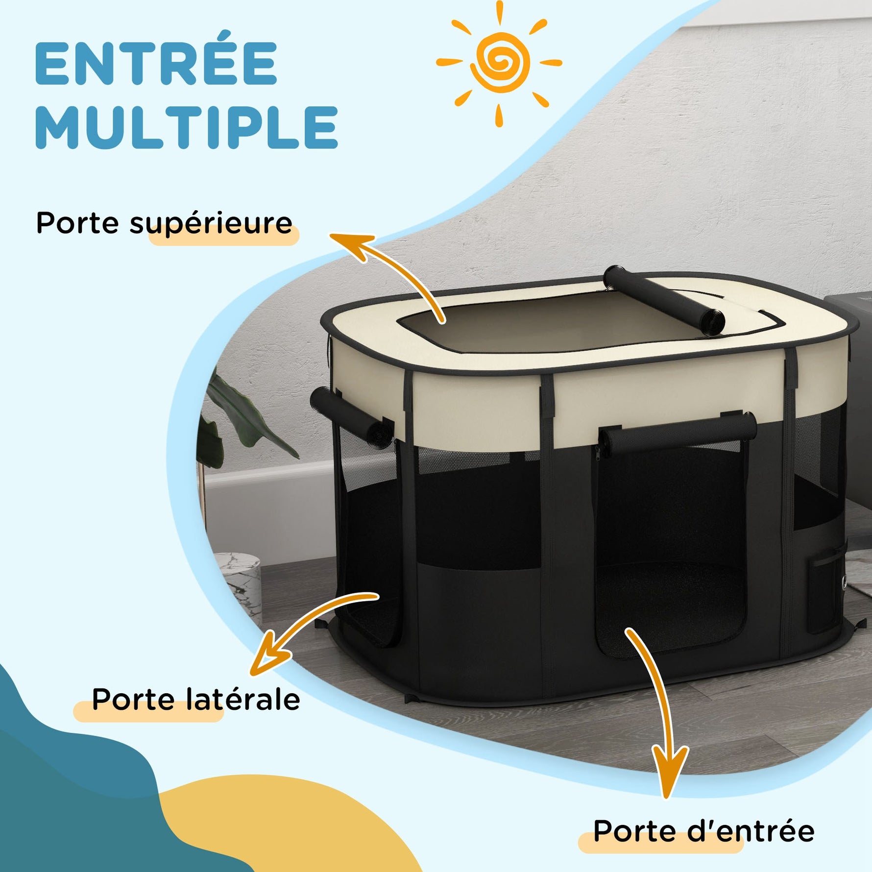 Parc enclos pliable pour chien chat petits animaux en tissu Oxford avec rangement 94 x 74 x 60 cm blanc crème et noir