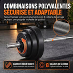Hantel-Set 50 kg 3-in-1, Verstellbare Gewichte mit PP-Beschichtung, Rutschfester Stange, Sicherung, Schwarz