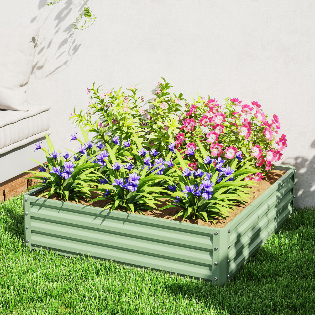Carré potager de jardin potager surélevé, acier galvanisé, résistant à la rouille 120x120x30cm, vert clair