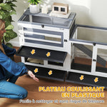 Gabbia per conigli in legno a 2 piani con ruote, 3 vassoi, per 2-3 conigli, 147 x 45 x 89,5 cm, grigio