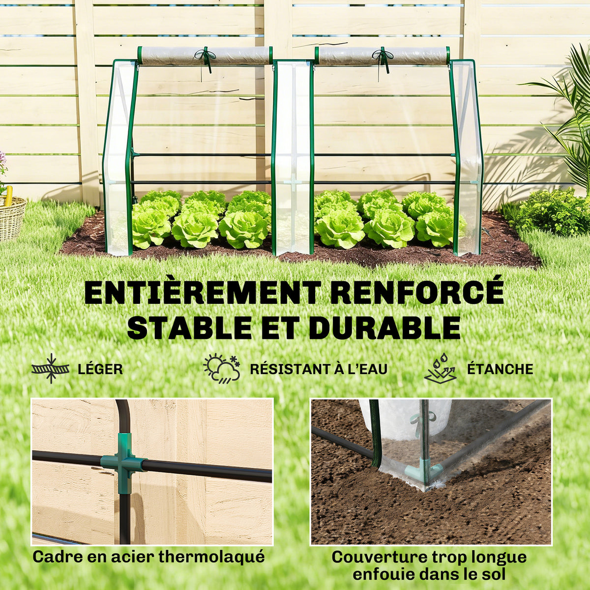 Mini Serre de Jardin Mini serre Tunnel Toit Pointu Acier Anti-UV Fenêtres, 180x 90x90cm, Transparent