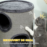 Krabton voor katten, sisal krabpaal met 3 niveaus bekleed met pluche, Ø 38 x 70 cm, lichtgrijs