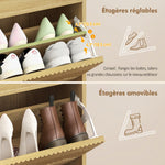 Meuble à chaussures 18 paires, armoire à chaussures étroite, 3 tiroirs rabattables étagères réglables, 60x24x128cm, chêne