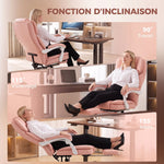 Chaise Bureau Ergonomique, Fauteuil de Bureau Inclinable en Cuir Synthétique Adapté aux Animaux, Hauteur Réglable, Rose