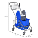 Carrello per pulizie carrello lavaggio carrello di pulizia professionale pressa a ganascia secchio 26 L + cestello portaoggetti dim. 73L x 45P x 95A cm blu