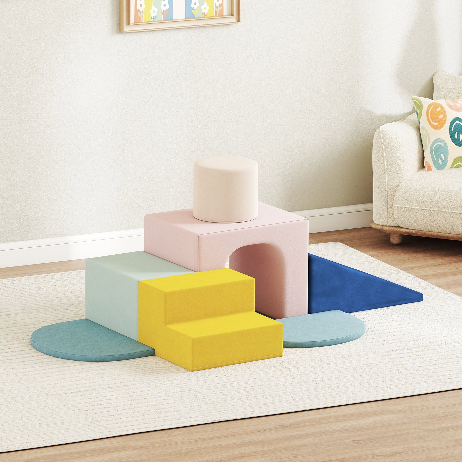 Parcours motricité bébé jouet d'escalade modulable 8 pièces housse lavable en velours 51 x 40 x 40 cm multicolore