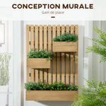 Jardinière murale potager avec 3 bacs en bois massif amovibles 60 x 16 x 80 cm