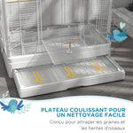 Cage à oiseaux volière avec portes perchoirs cage pour canaris perruches perroquets 61 x 36,5 x 98 cm blanc