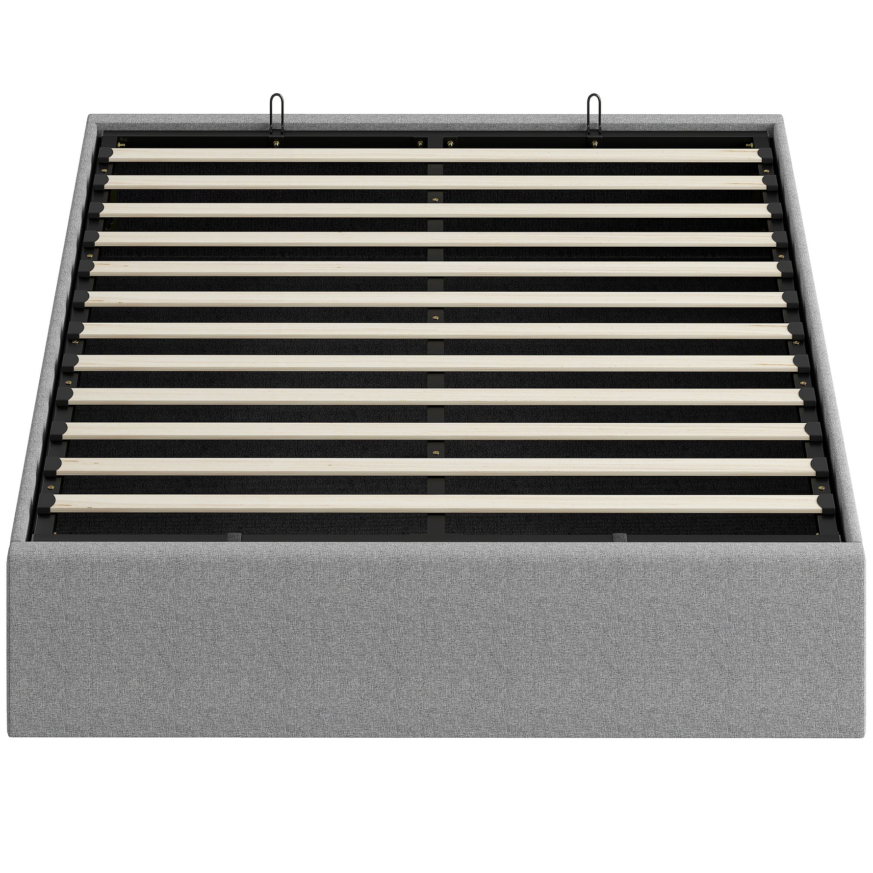 Lit coffre 140 x 190 cm, cadre de lit double rembourré, sommier à lattes en bois, rangement caché, sans bruit, gris