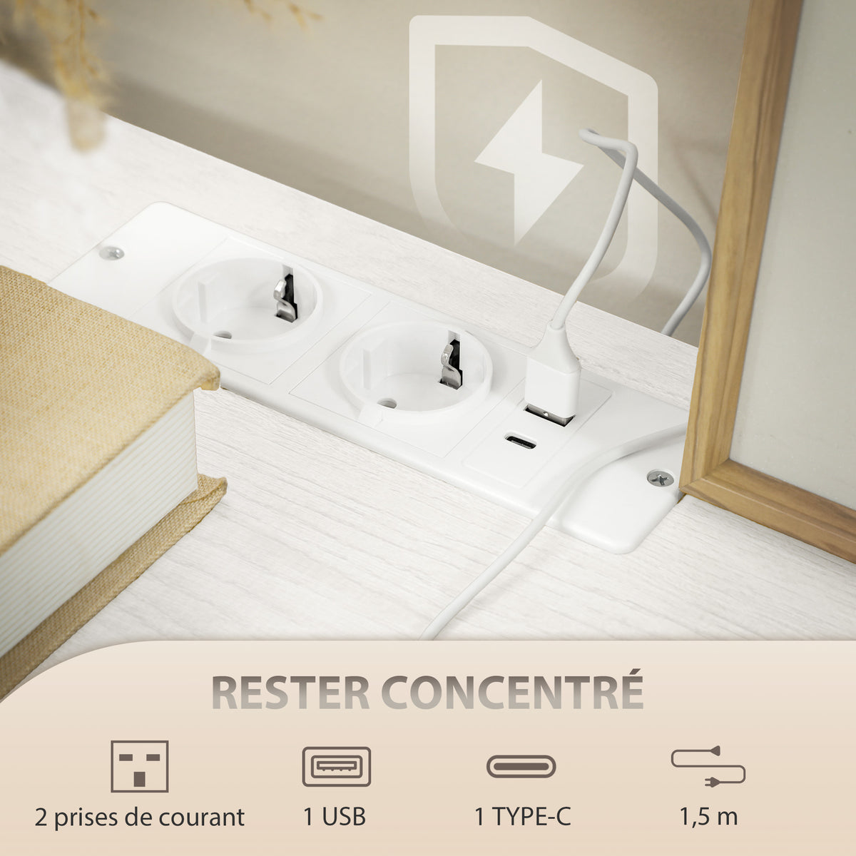 Commode 8 tiroirs en tissu bouclette, meuble de rangement avec 2 prises de courant, structure en acier 110x30x76cm crème