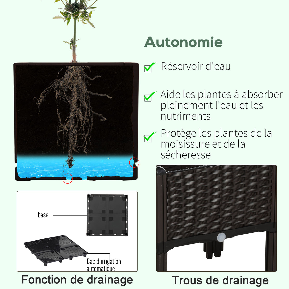 Jardinière sur Pieds carré Potager 2 étages dim. 80L x 80l x 44H cm Insert d'irrigation Plastique