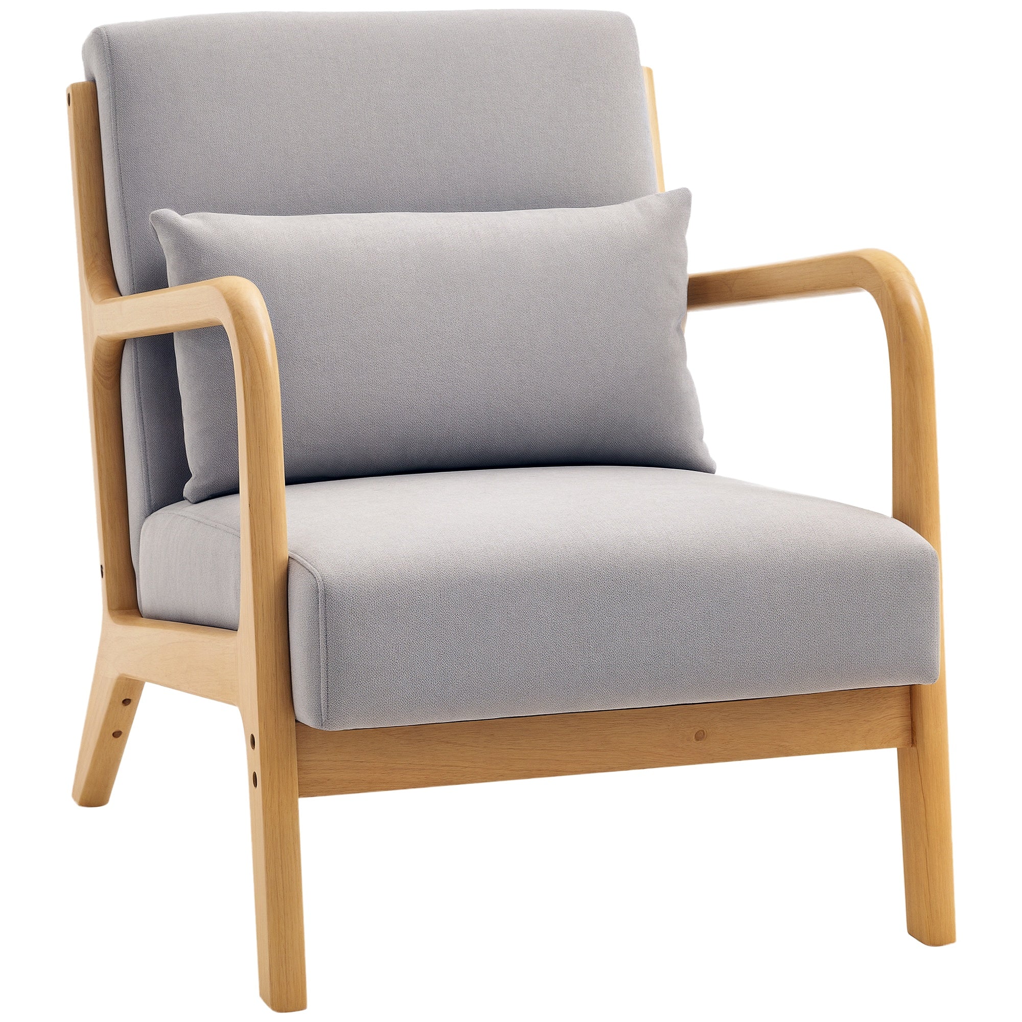 Fauteuil lounge - 3 coussins inclus - assise profonde - accoudoirs - structure bois hévéa - velours givré gris
