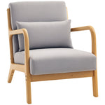 Fauteuil lounge - 3 coussins inclus - assise profonde - accoudoirs - structure bois hévéa - velours givré gris