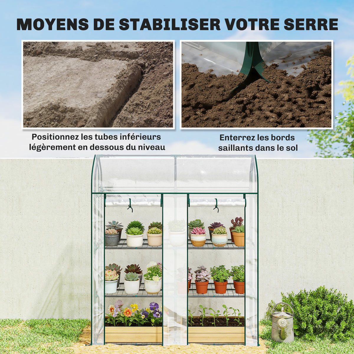 Serre de Jardin, Petite Serre de Balcon étagères 3 niveaux en Bâche PVC et Châssis Acier, 143 x 46 x 165 cm, transparent