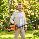 Cortasetos eléctrico 100 W, cuchilla 51 cm, batería 2,0 Ah y cargador, naranja