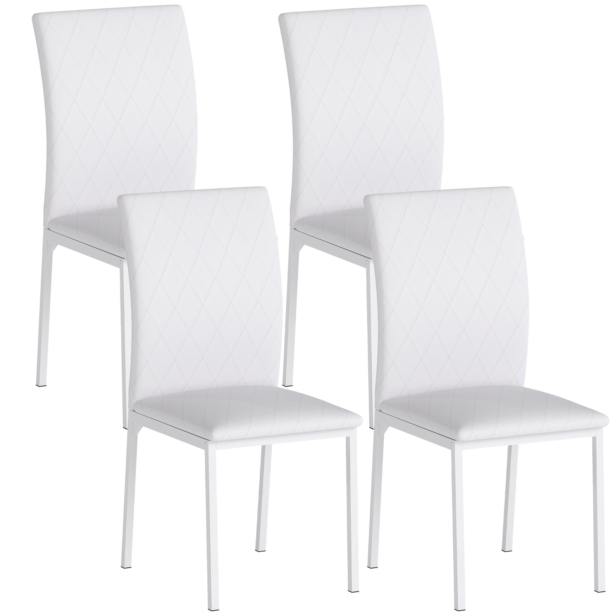 Lot de 4 chaises de salle à manger, chaises de cuisine, capitonnage rhombique et pieds en métal, 41x50x91cm, blanc-0